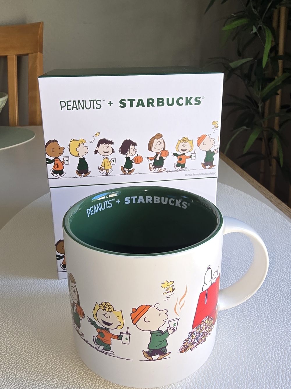 Peanuts x Starbucks Ceramic Mug - White with Green Interior 14 Oz.